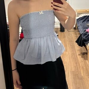 Light Blue Smocked Peplum Top